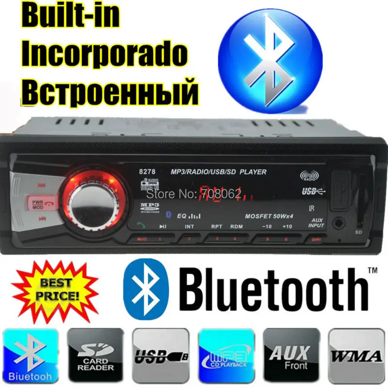 Стиль автомобиля Радио стерео плеер Bluetooth телефон AUX-IN MP3 FM/USB/1 Din/пульт дистанционного управления для iPhone/samsung Android 12 V