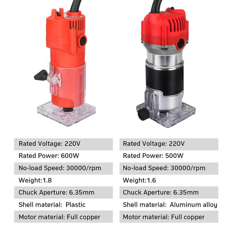 500 Вт 600 Вт Электрический триммер 30000 об/мин деревообрабатывающий электрический триммер по дереву резной станок плотник Фрезерный резак электроинструменты