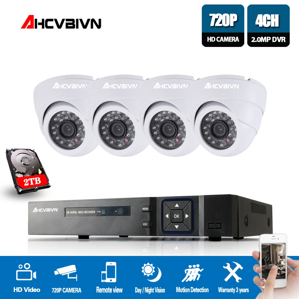 Комплект AHD камер для видеонаблюдения 1200TVL 720P HD система домашней безопасности 4CH