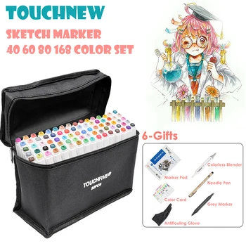 

TOUCHFIVE 40/60/80/168 Color Art Markers Sketch Drawing Marker Pens Set Alcohol Based Twin Tips Anime Art Supplies With 6 Gifts