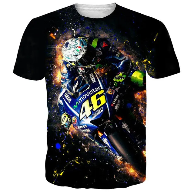 

3D new printing West 46 motorcycle printing men's geometric pattern street Harajuku white T-shirt men's lining Europe and Americ