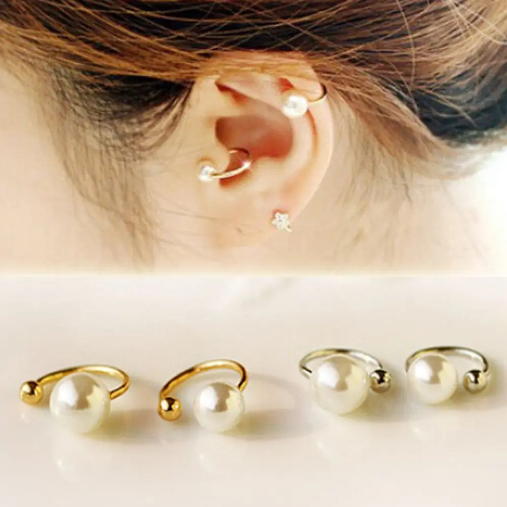 2 pcs Exquisite Imitate Pearl Cartilage Clip Earring On No Piercing