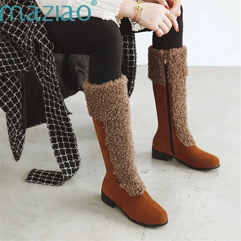 

Boots Women Round Head Short Plush Side Zipper Rubber Shoes Sexy Vintage Chunky Women Boots MAZIAO