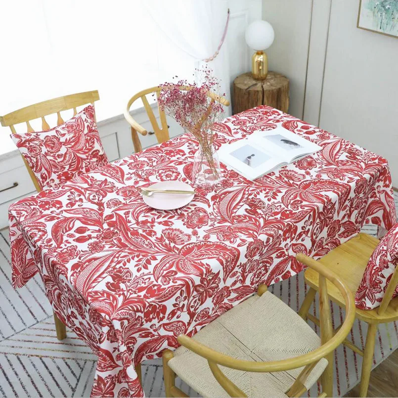 

New Waterproof Modern Tablecloth For Dinner Decor Printing Red Table Cover Rectangular Wedding Table Cloth For Home Decoration