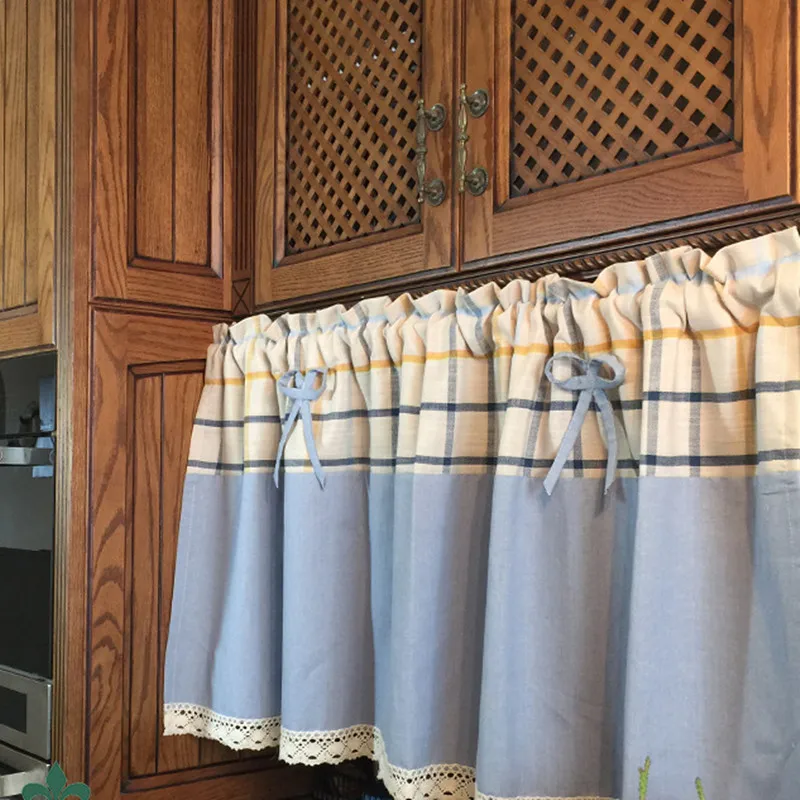 XYZLS New Luxury Noble Plaid Cotton Linen Kitchen Curtains Shade Cafe