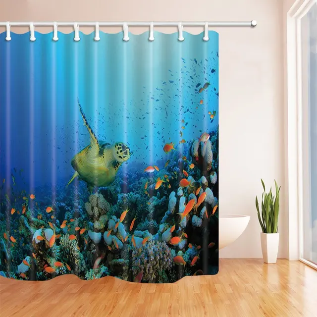 Sea Animals Shower Curtains for Bathroom, Sea Turtles Swimming with