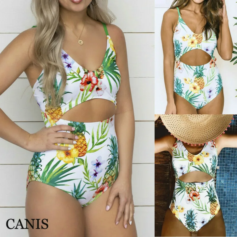 

New Women Padded High Waist Floral Print Bikini Sets Ladies Sexy Triangle Backless Swimwear Beachwear Suit