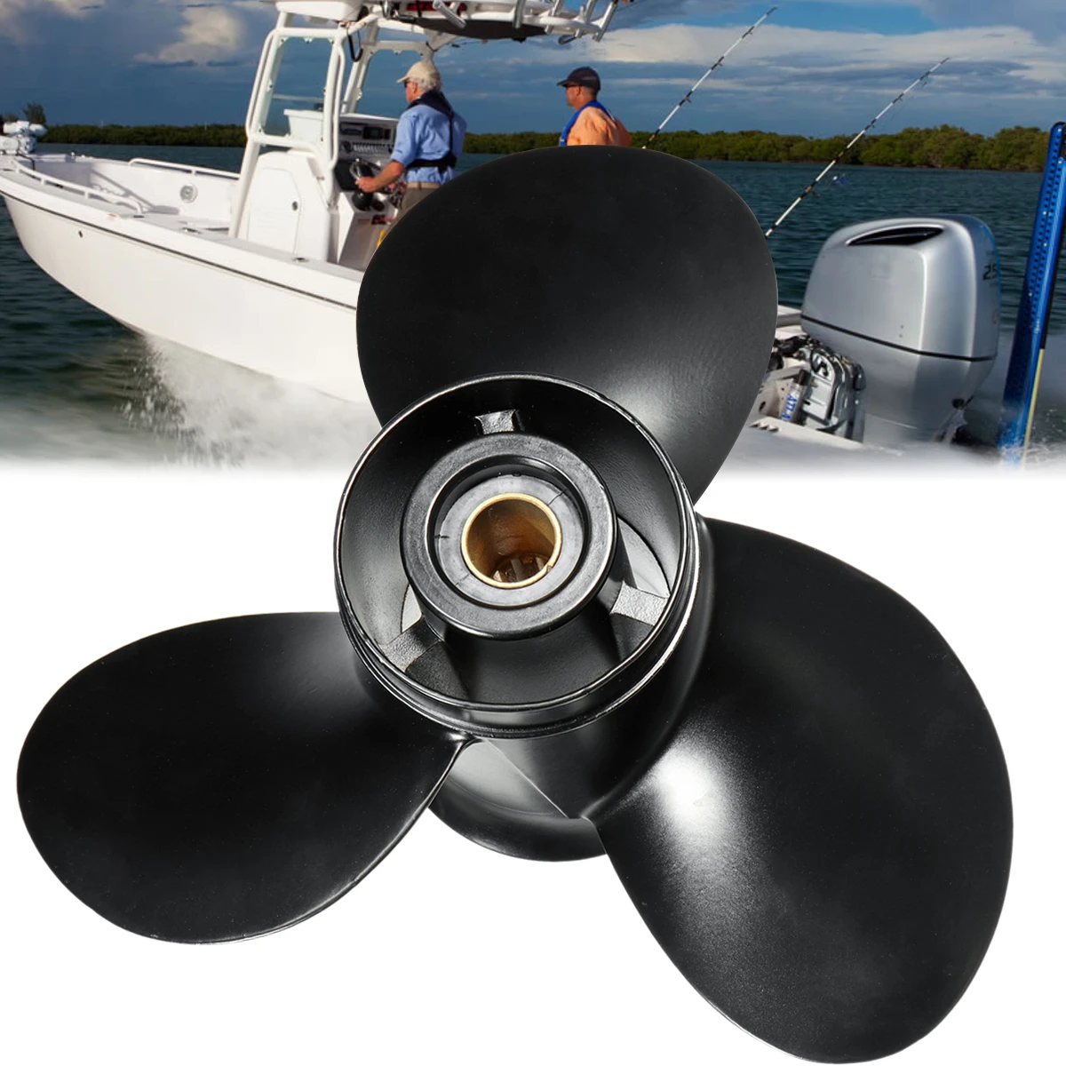 

58100-96420-019 10 1/4 x 11 Aluminum Boat Outboard Propeller For Suzuki 20-30HP R Rotation 3 Blades Black 10 Spline Tooths