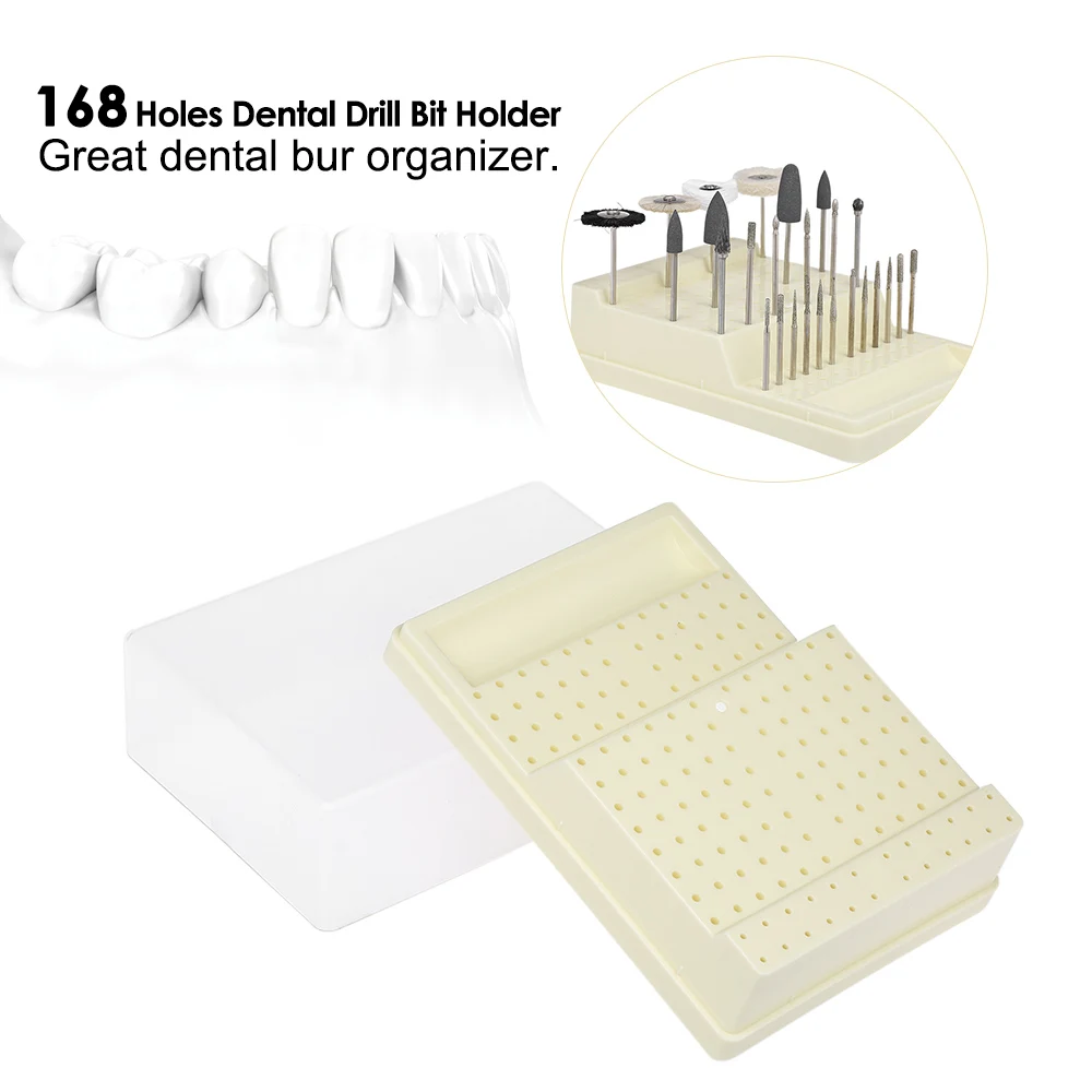 168 Holes Plastic Dental Bur Stand Organizer Container Dental Drill Bit Holder Transparent Cover Dental Accessory Displayer Tool