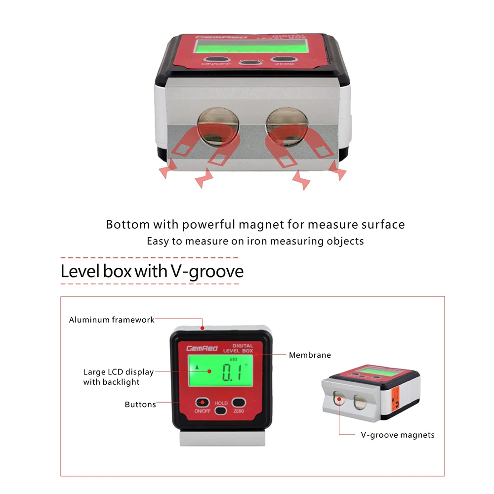 GemRed 2 \ 3 кнопочный Уровнемер угловой датчик цифровой угломер уровень инклинометра датчик магнитного основания с подсветкой экрана