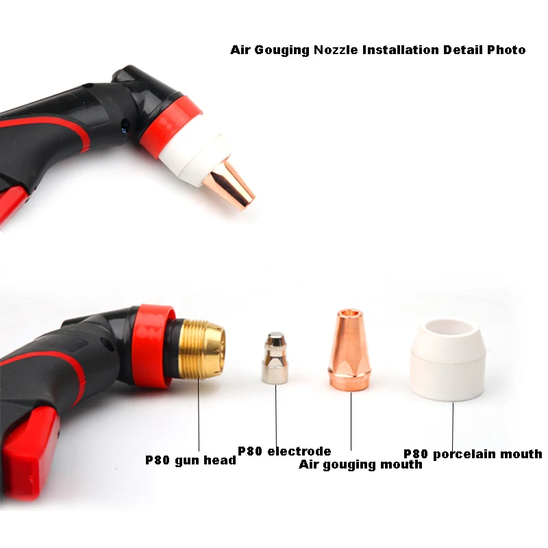 P80 plasma gas gouging planing slotted venting nozzle instead of carbon