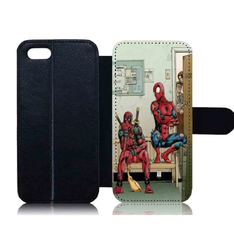 for iPhone 7 7Plus 8 8Plus Deadpool Spiderman Art Mushroom Bubble Paint Leather Flip Phone Case with Card Slot Wallet Cover | Мобильные