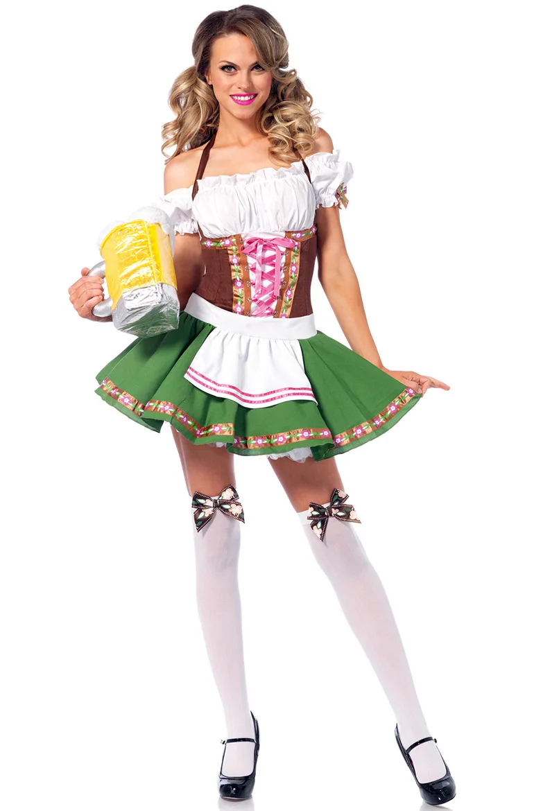 S-3XL для женщин немецкий пивной костюм на Хэллоуин Октоберфест пиво горничной нарядное платье Зеленый