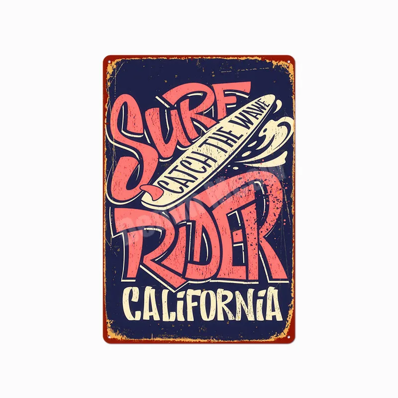Summer Beach Plaque Surf Club Vintage Metal Art Painting Hawaii Party Club Party Pub Bar Decor California Wall Tin Sticker MN123