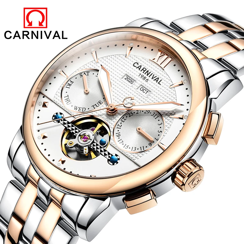 Fashion tourbillon watch men gold Stainless steel Automatic mechanical Sapphire waterproof white watch relogio masculino