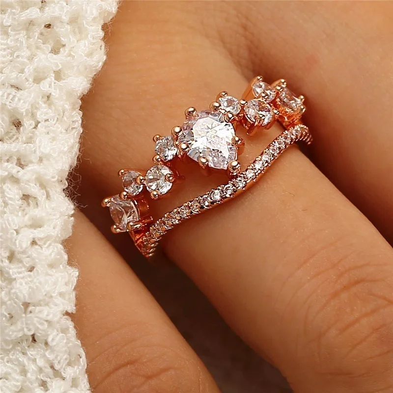Cute Boho Female Queen Crown Ring Vintage 925 Silver Wedding Rings For