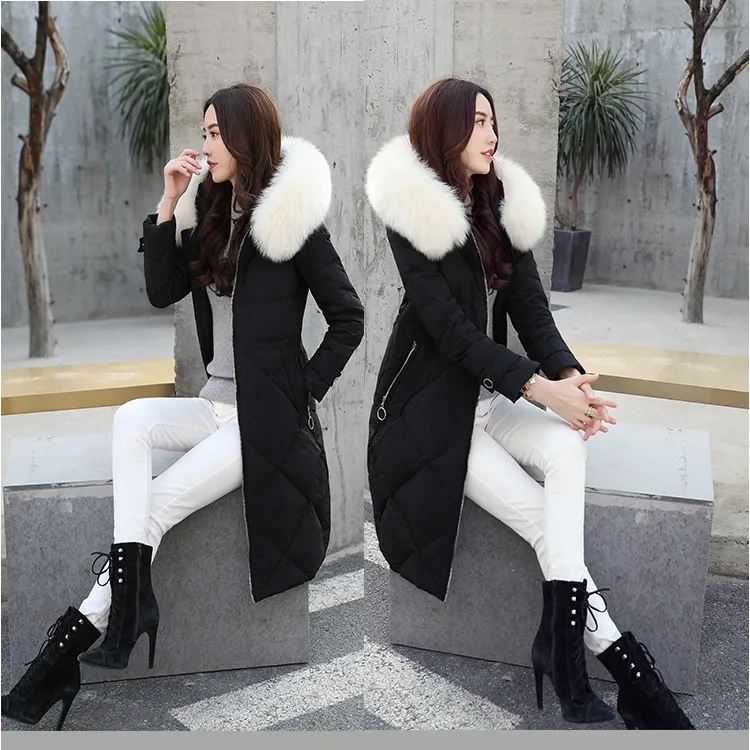 Tcyeek белая куртка-пуховик на утином пуху, женское длинное пуховое пальто размера плюс 5XL, парка, куртки с капюшоном из лисьего меха, Толстая теплая верхняя одежда LWL1192 - Цвет: black