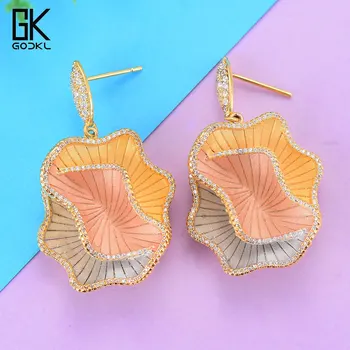 

GODKI Fashion Lotus Leaf Cubic Zirconia Dangle Earrings For Women Wedding Crystal CZ American Dubai Bridal Earrings 2018