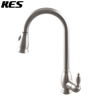 

KES Kitchen Faucet Pulldown Spray Single Handle Traditional Style Sprayer Swivel High Arc Gooseneck Spout, Brushed , L6933-2