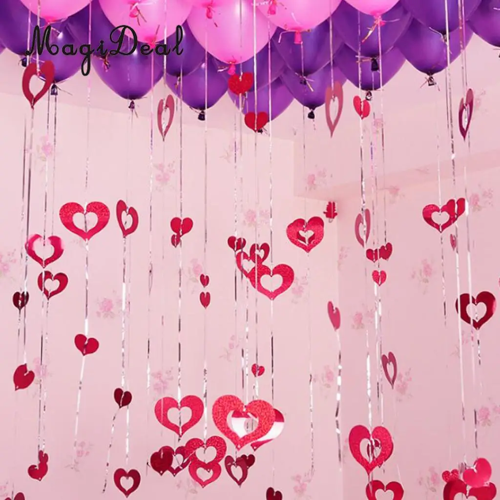 100 Shiny Heart Hanging Foil Balloon Swirl Tinsel Wedding Party Ceiling Decoration