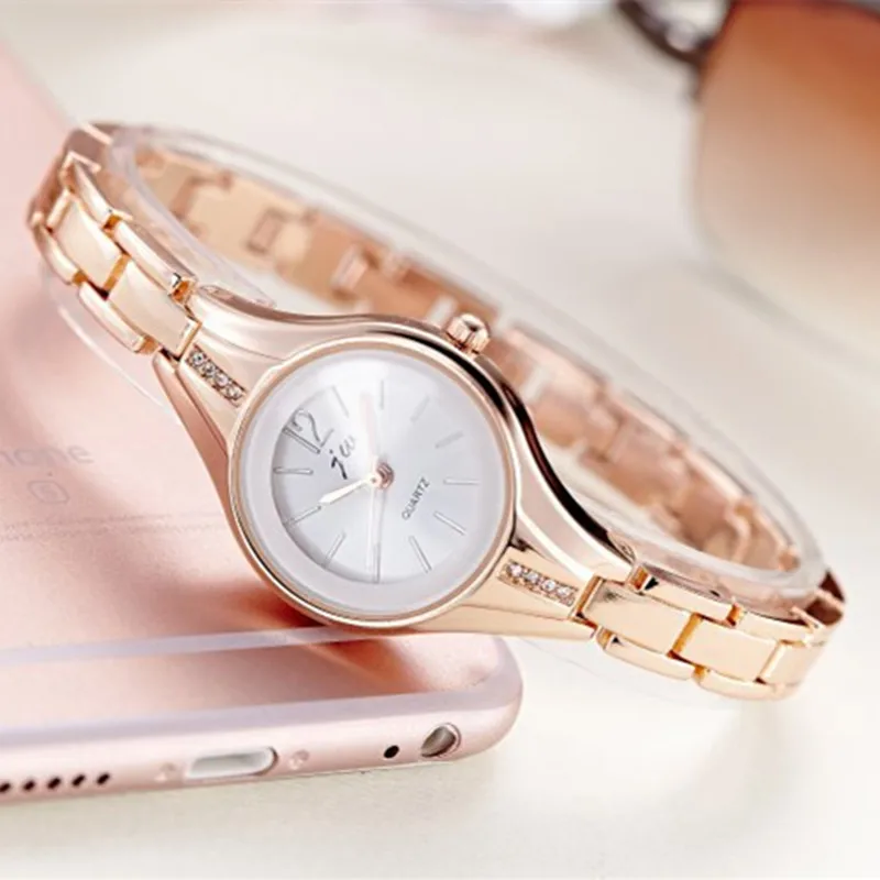 JW розовое золото кварцевые часы женские часы люксовый бренд браслет из нержавеющей стали часы Женское платье кристалл наручные часы relogio - Цвет: rose gold
