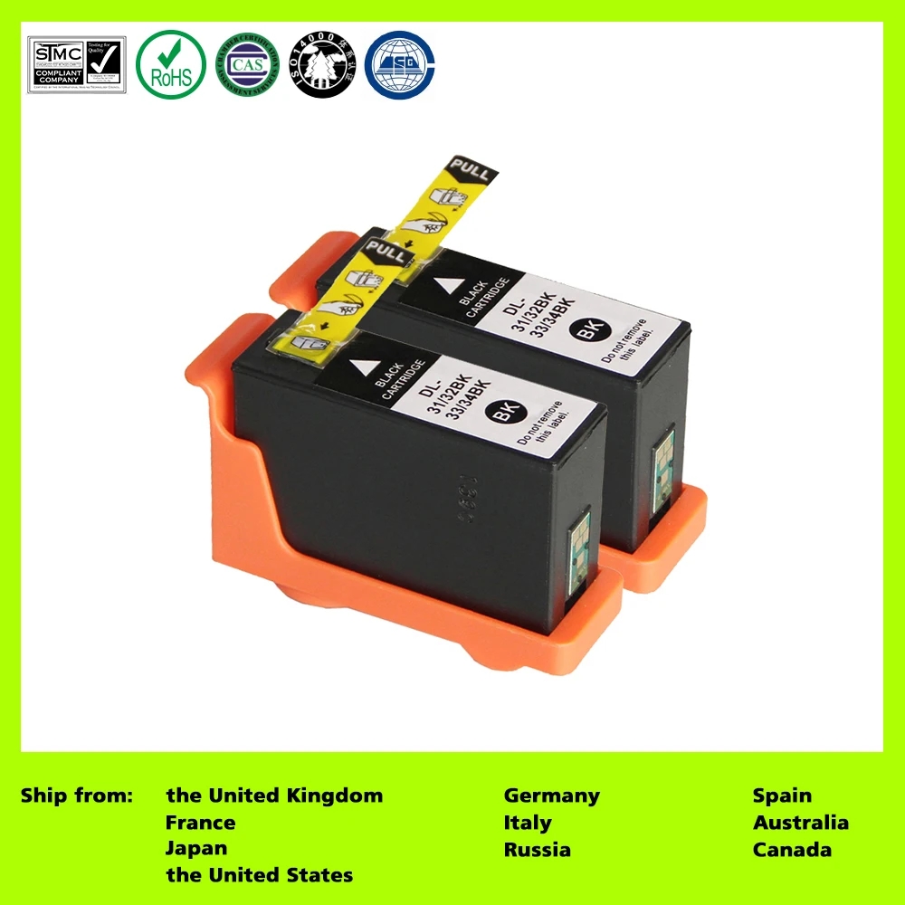 Compatible for 31 32 33 34 (2 Pack Black) Ink Cartridge for Dell V525w