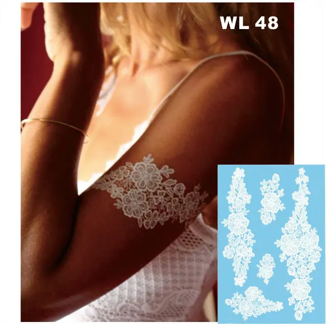 #WL-48 Lace White Henna Temporary Tattoo Hand Decoration Sticker For Wedding Body Decor #WL-48 Lace White Henna Temporary Tattoo Hand Decoration Sticker For Wedding Body Decor