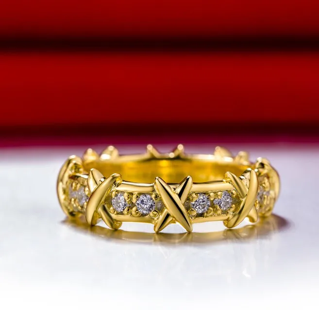 Высокое качество 18 К желтое золото Цвет Бренд X стиль SONA лучшее качество алмаз 925 Кольцо для женщин Стерлинговое серебро ювелирные изделия
