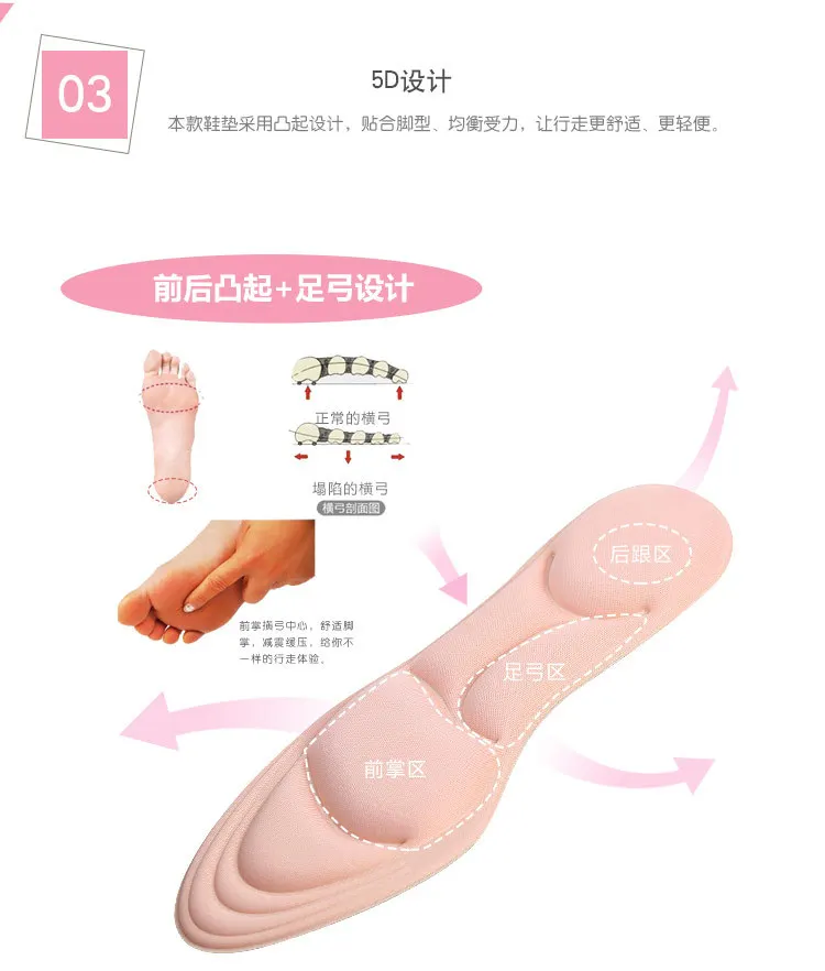 NEW Design 5D Memory Foam Orthopedic Insoles Lady High heels Insole Women Shoe Pad Sole Sneaker Inserts Girls Foot Care Palmilha (11)