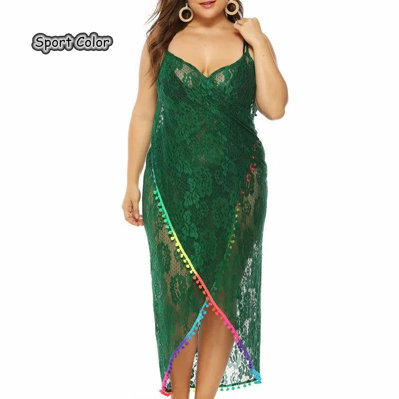 

Romantic Lace Sexy Swimsuit Cover Up Popular Beach Dress Beach Cover Girls Lady Green Color Tassels Pareo Sarongs Bikini Tunic