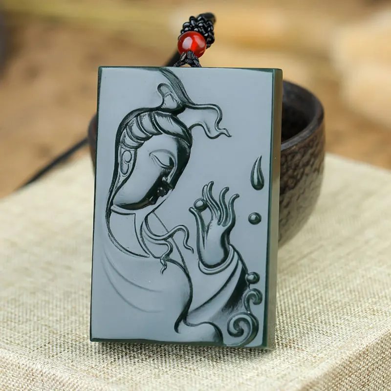 

Natural Hetian Jade Hand-Carved Retro Guanyin Pendant Men And Women Sweater Chain Jade Stone Pendant Jewelry Gift
