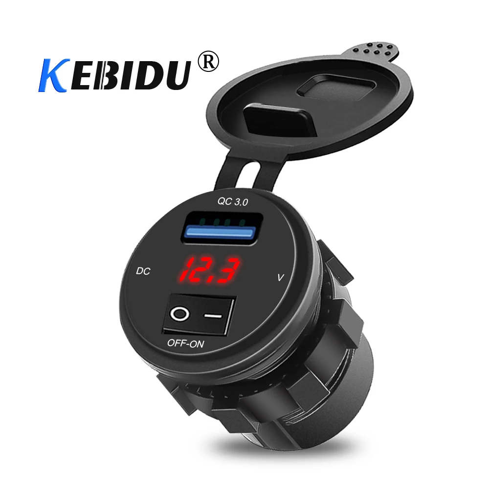 Kebidu 12 V-24 V зарядных порта USB для автомобиля Зарядное устройство с Led светильник Мощность автомобильный адаптер розетка Отдельный переключатель для QO3.0 для автомобиля быстрой зарядки Лидер продаж