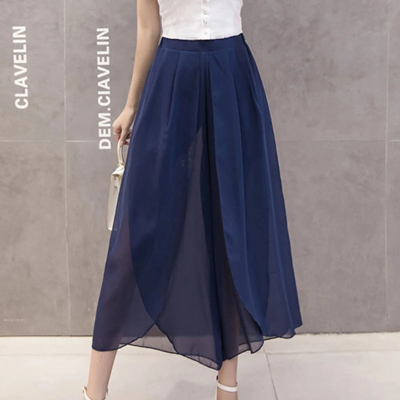 

Summer Beach Pants Vacation Loose Large Size High Waist Skirt Trousers Lady Plus Size 5XL Split Chiffon Pants Wide Leg Pants 840