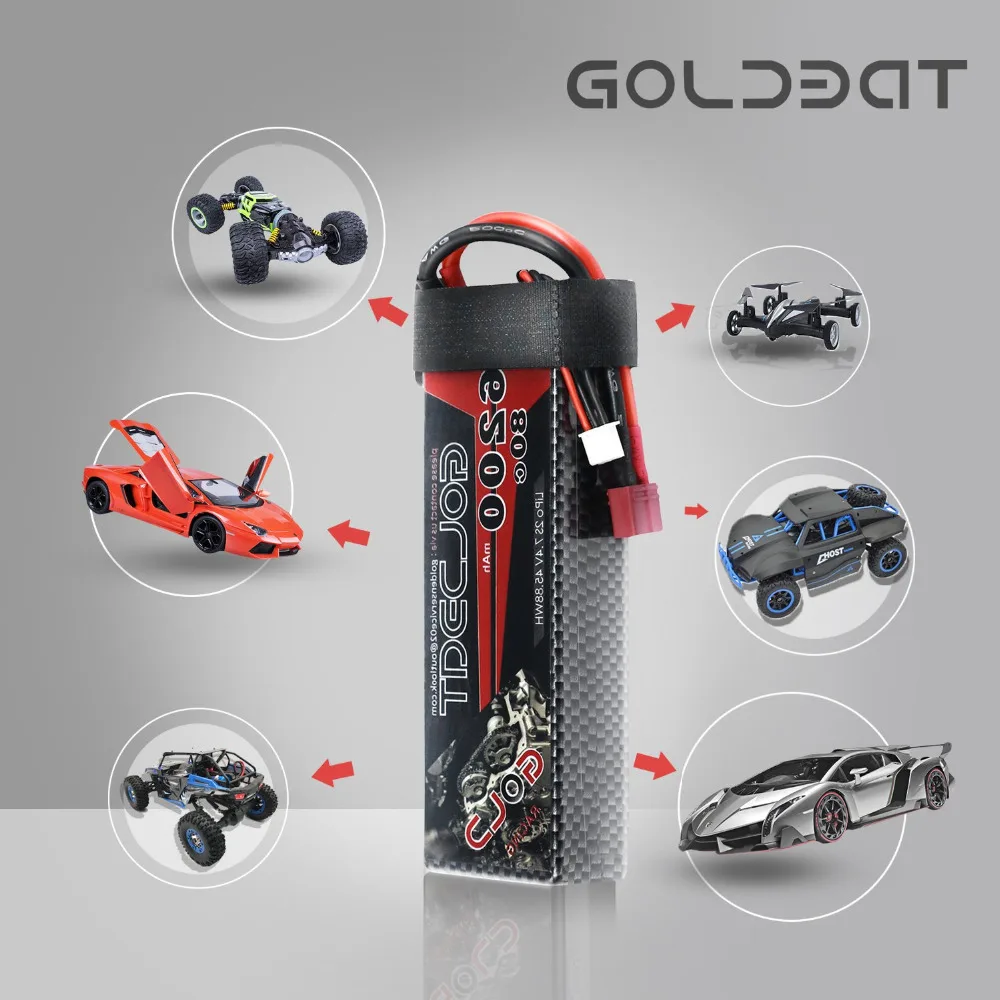 2 блока GOLDBAT 6200mAh Lipo батарея для RC автомобиля батарея Lipo 7,4 V Lipo 2s 80C с штекером Deans для RC автомобиля грузовика вертолета Traxxas