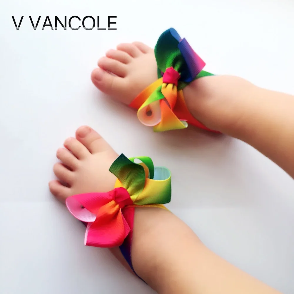 

Ribbon Boutique bow Barefoot Sandals + rainbows hair bows Headband Set For Kids Hair Accessories