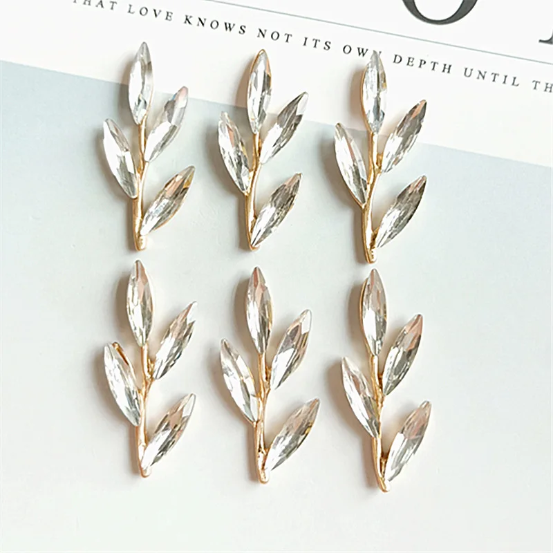 

10Pcs 15*37mm Gold Color Alloy Material Crystal Branch Charm Leaf Branch pendant for DIY Head Women Jewelry Making Wholesale
