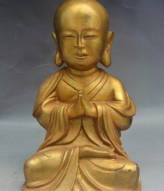 

12" Tibet Buddhism Temple Bronze Monk Ksitigarbha Boddhisattva Tang Seng Statue