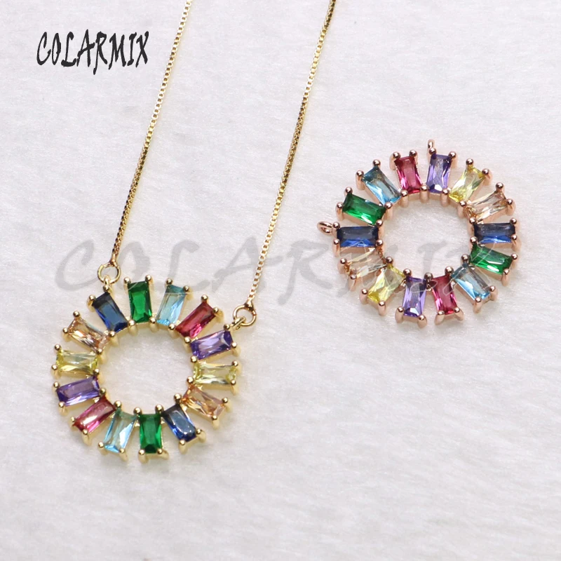 

8 Pieces Rainbow color zircon Circle pendant jewelry Necklace gift for lady for lady eyes shape pendant wholesale jewelry