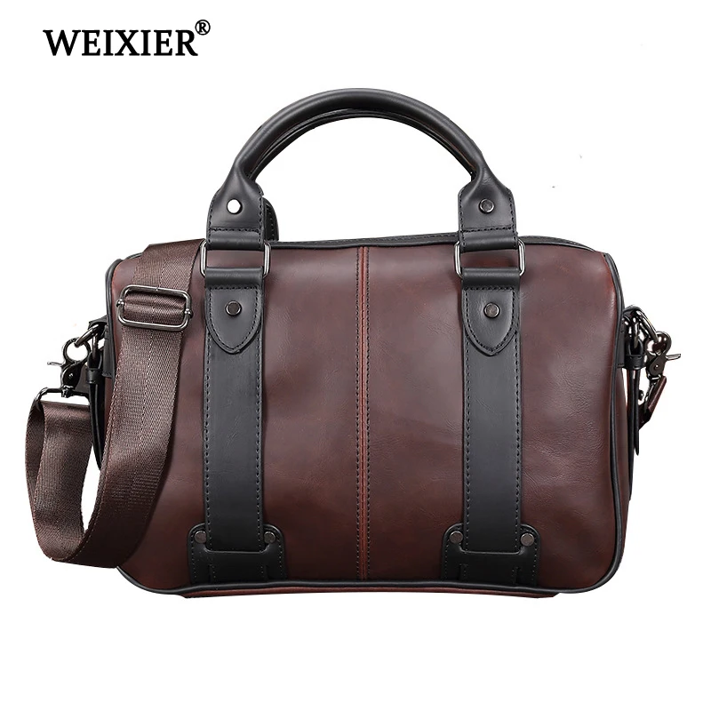 

WEIXIER Hot 2019 New Men's Casual PU High Quality Handbag Fashion Design Classic Simple Solid Color Retro Zipper Opening Handbag