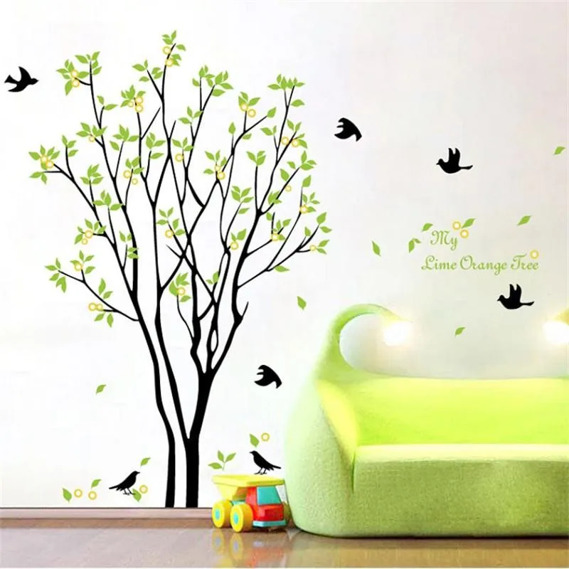 

& green trees pastoral Plant flower Animal bird PVC wall stickers home decoration living room diy removable wall decal bedroom