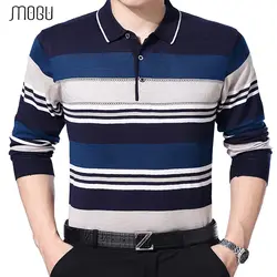 Mogu Для мужчин S полосатый свитер 2017, Новая мода бренд Для мужчин лоскутное свитер Бизнес Повседневное свитер с отложным воротником для Для