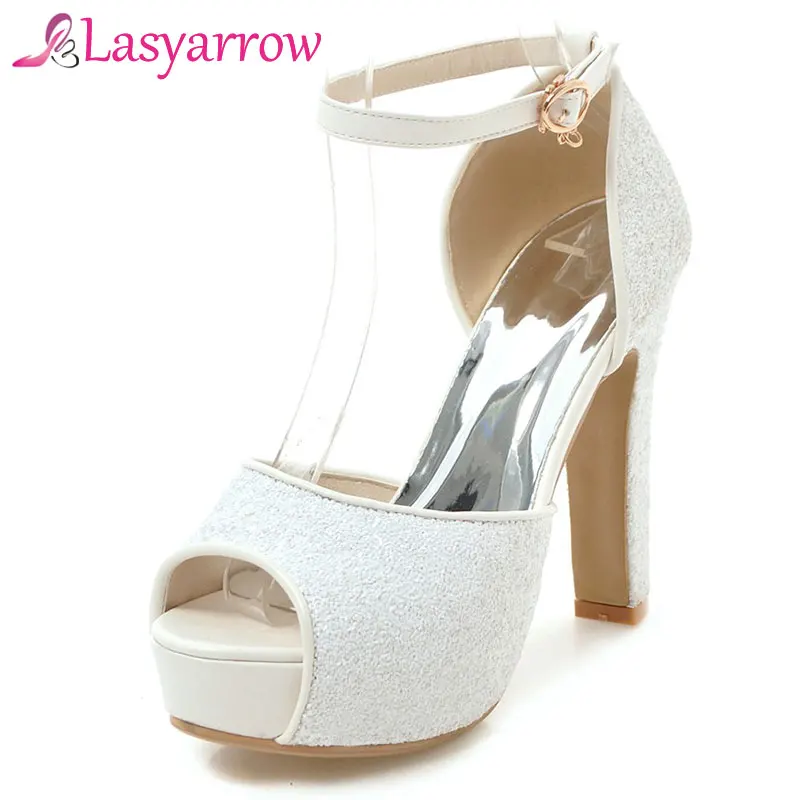 Lasyarrow High Heels Wedding Shoes Ankle Strap Party Summer Lasyarrow High Heels Wedding Shoes Ankle Strap Party Summer P Toe Sandals Thick Bottom Women Sandalia Mujer Rm326 In From On