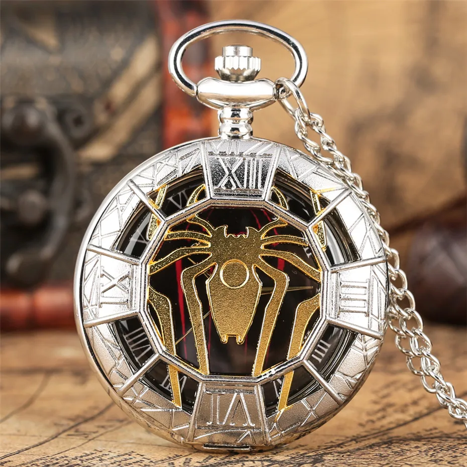 Золотые полые кварцевые карманные часы с изображением паука, серебряные часы с подвеской в виде полуохотника, лучшие подарки для мальчиков, мужчин и женщин, новинка