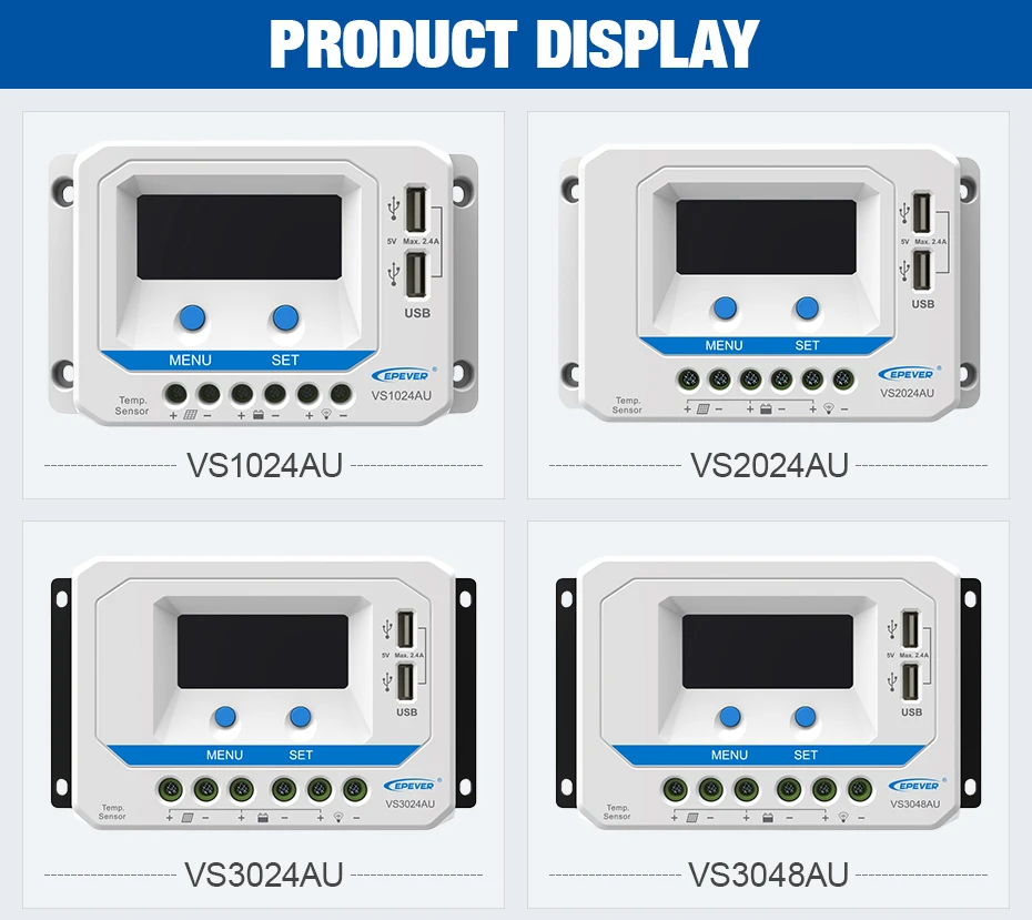 EPever 30A Solar Charger Controller 12V 24V Auto Backlight LCD High Efficiency Solar Regulator PWM with Dual USB Output VS3024AU_08