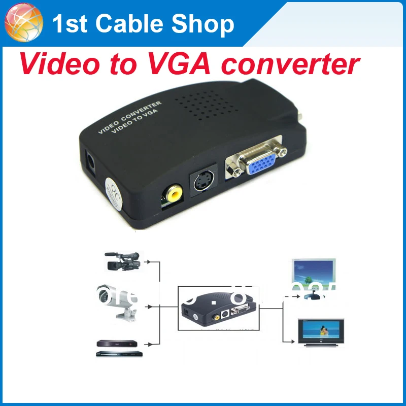 S video composite RCA AV to VGA converter with USB power supply for TV