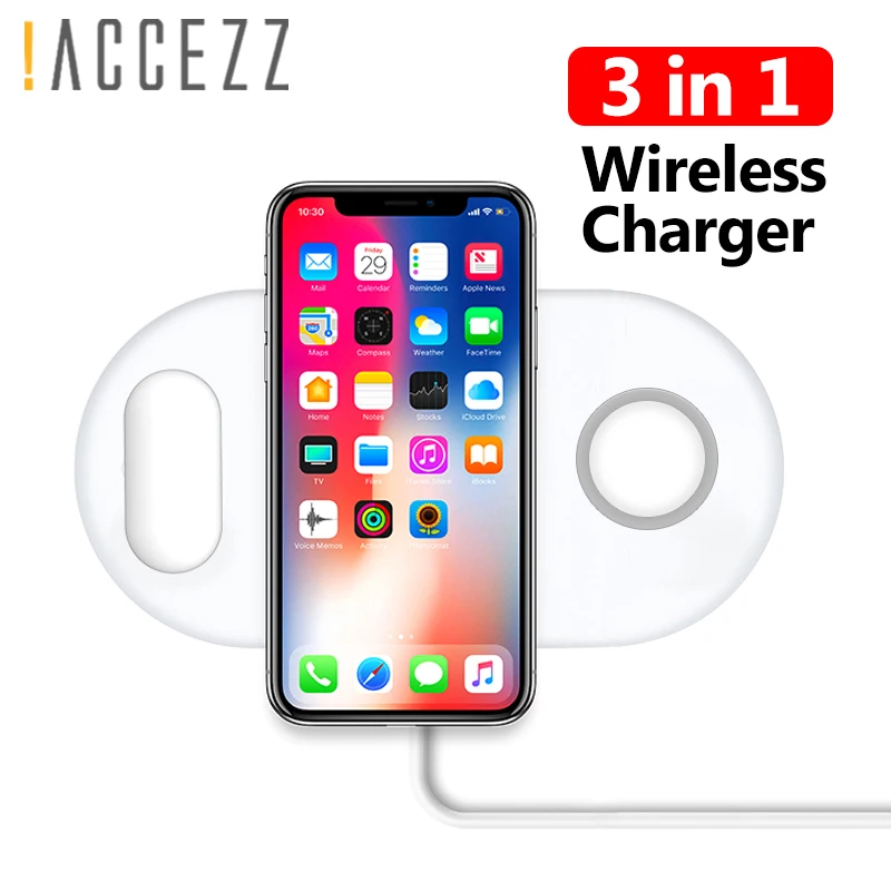 

!ACCEZZ 10W 7.5 3 in 1 QI Fast Wireless Charger For Samsung S7 S8 S9 For iphone 8 Plus X XS For AirPods Universal Phone Chargers