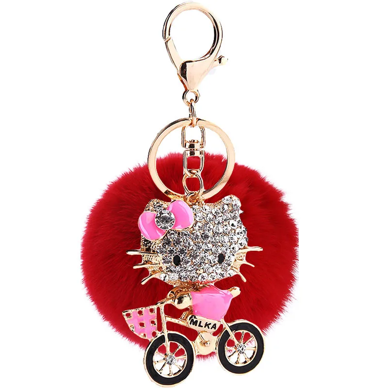 Fluffy conejo piel Pom Llavero Rhinestone Hello Kitty Llavero titular Llavero Pompon Llavero Porte Clef colgante Fluffy conejo piel Pom Llavero Rhinestone Hello Kitty Llavero titular Llavero Pompon Llavero Porte Clef colgante
