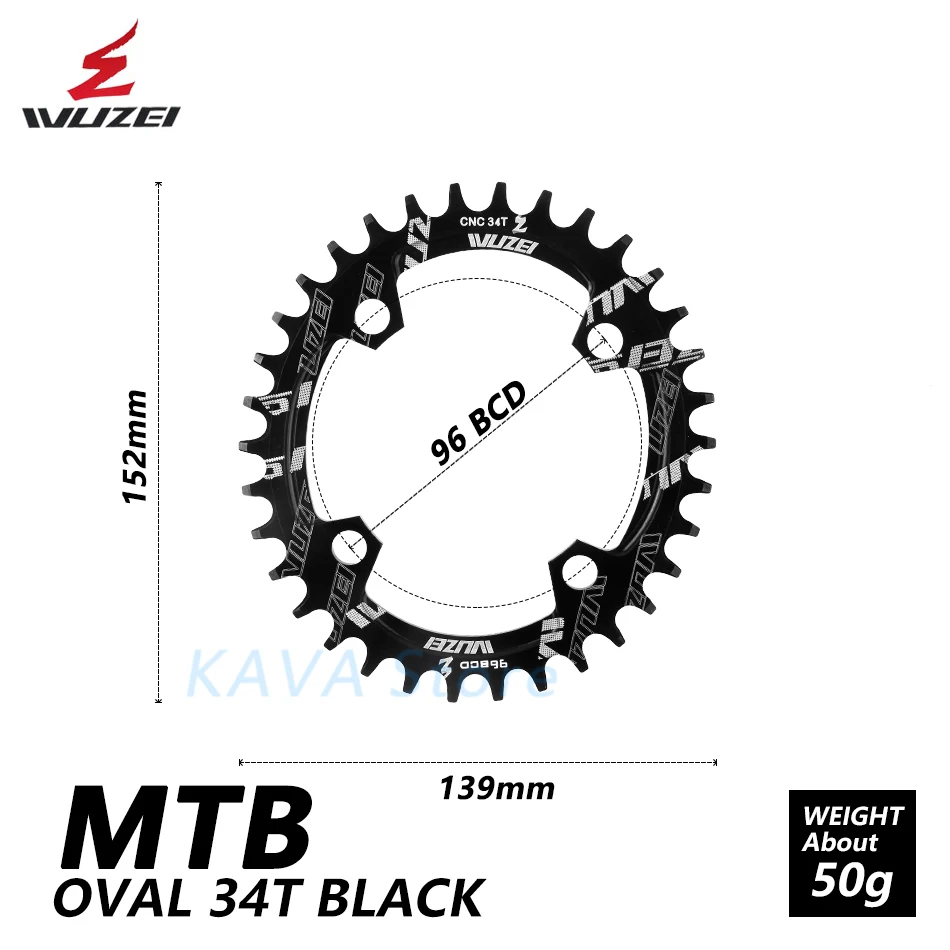 Wuzei 96BCD Круглый/Овальный 32/34/36/38T MTB горный велосипед велосипедная Звездочка для shimano ALIVIO M672 M782 M4000 M4050 GX рукоятки - Цвет: Oval Black 34T