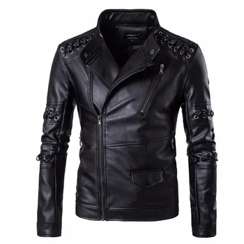 

Leather Jacket Men 2017 New Hip Hop Skinny Motorcycle PU Male Leather Jacket Outwear Men Plus Size M-5XL
