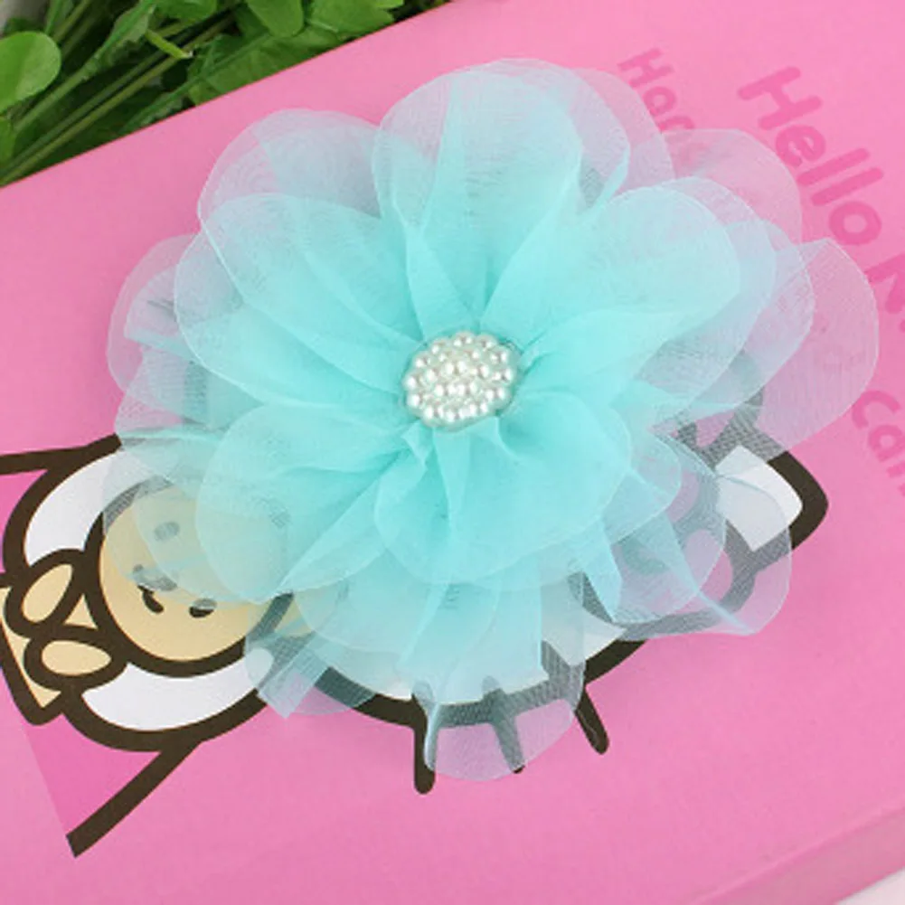 Neue heiße verkauf 1 STÜCK Große Chiffon Blume simulieren Perle Mädchen Haarspangen Kinder Seitlichem Haarnadel Zubehör nettes geschenk